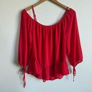 WAYF Red Cold Shoulder Ruffle Peasant Boho Blouse Cottagecore Size X-Small
